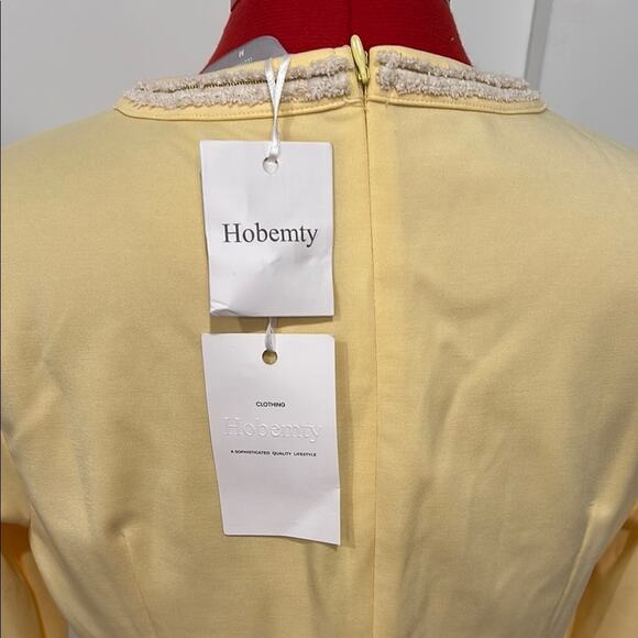 NWT Hobemty Pale Yellow 3/4 Sleeve Women’s Dress Country Club Easter Size Medium - Picture 6 of 8
